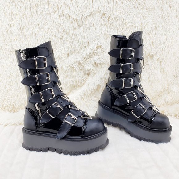 Slacker Goth Punk Platform Triangle Details Mid Calf Boots 160 - Picture 10 of 12